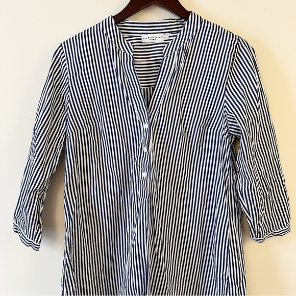 Harshman Derrington Striped Cotton Tunic Top Poplin Size Small Blue/White - Picture 5 of 12